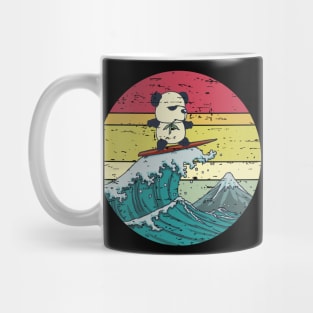 Funny Cute Surfing Panda Great Wave Retro Sunset  Distressed Vintage Rainbow Colors Mug